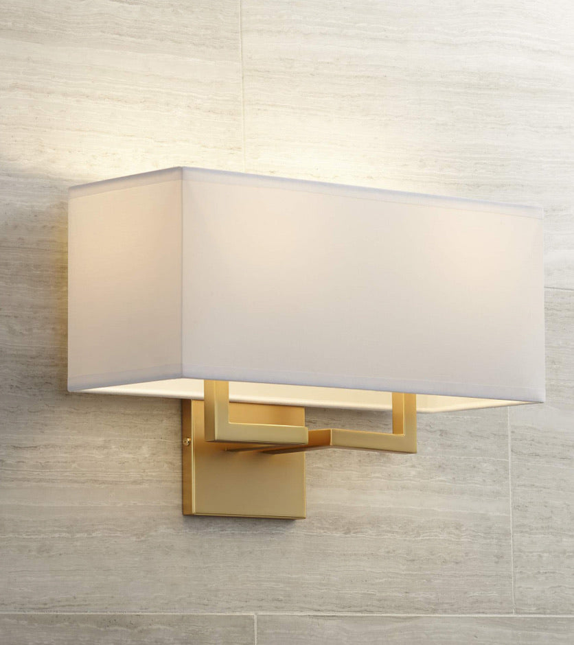 GOLD LINEN SHADE 2LT SCONCE