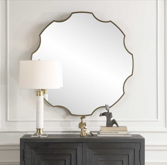 ANTIQUED GOLDEN BRONZE ROUND MIRROR