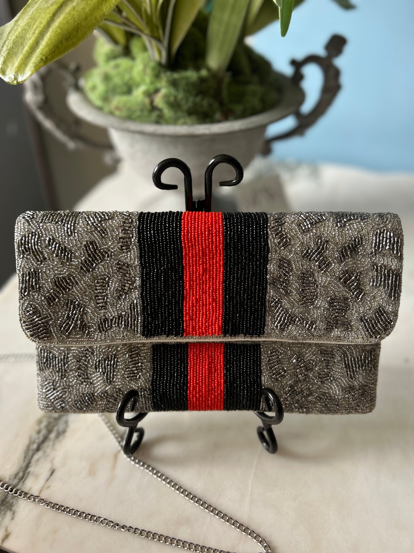 BEDAZZLED RED, BLACK & SILVER CLUTCH / PURSE