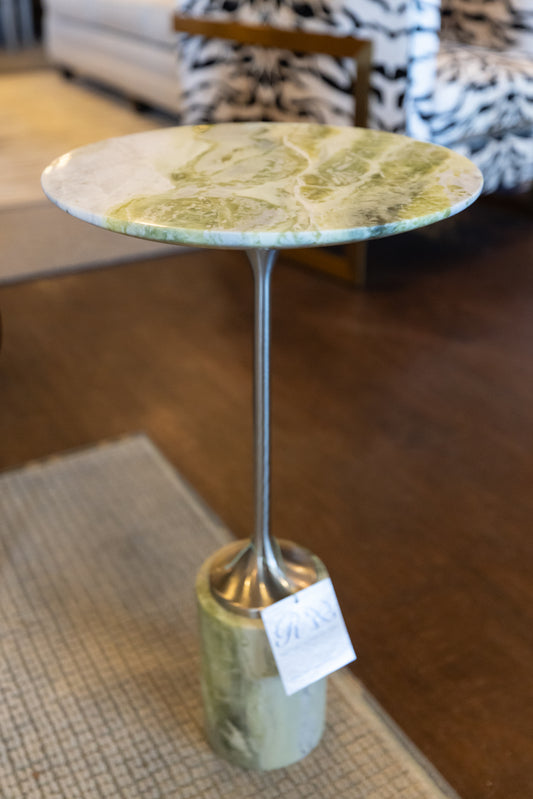 EMERALD & WHITE MARBLE DRINK TABLE