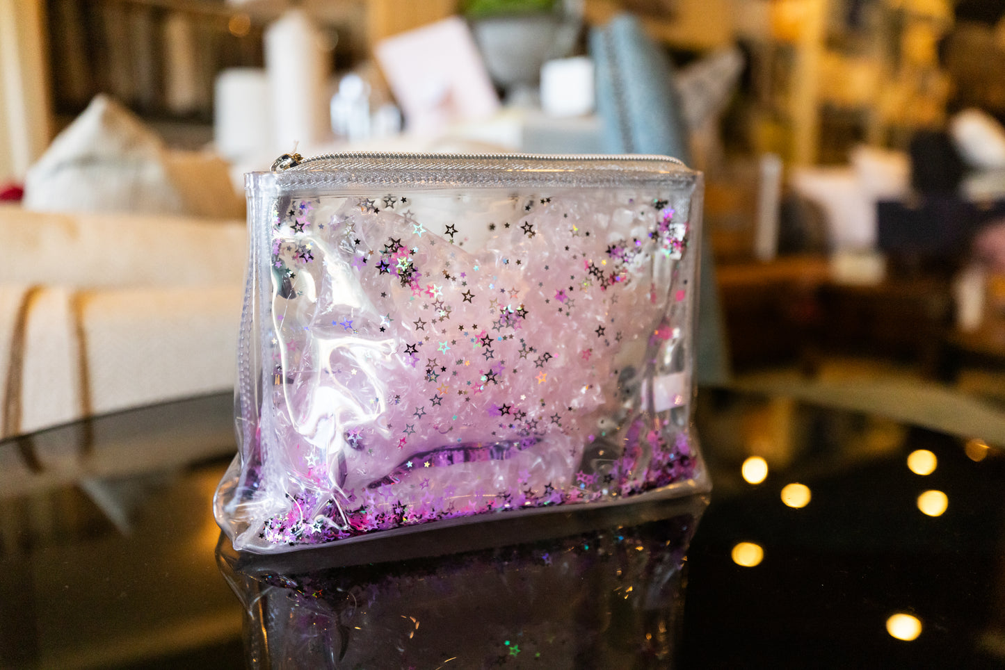 ELECTRIC BUBBLEGUM LIQUID GLITTER RAINBOW MAKE-UP BAG